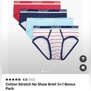 New 2(X)IST Cotton Stretch No Show Brief 3+1 Bonus
Pack Large